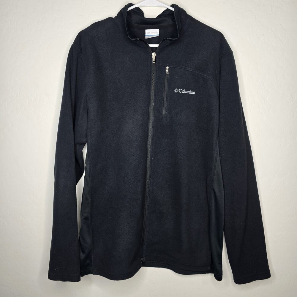 Columbia Sportswear Mens Full Zip Black Fleece Jacket Mock Neck Outdoor Size L